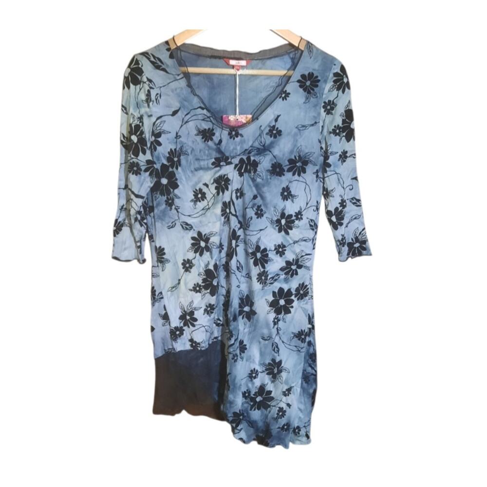 Joe Browns Women Black Floral Mesh Asymmetrical Hem 3/4 Sleeve Dress Size 10 NWT
